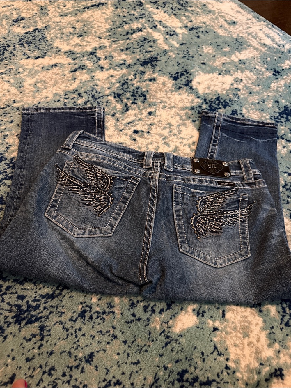 Miss Me Blue Bootcut Jeans with Embroidered Wing Pockets
